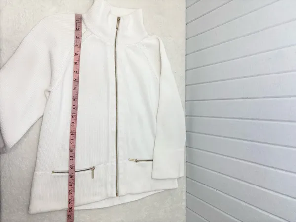 Ralph Lauren white Cotton‎ Zip-Front Knit Sweater Jacket / Gold zipper Size L - Image 7