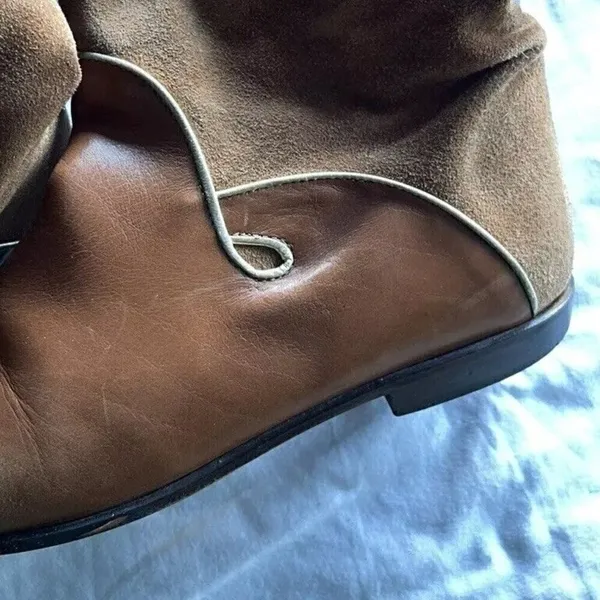 Vintage M Giovanni Z Women’s Leather Long Boots Brown Heel Western Sz 7 Italy - Image 13