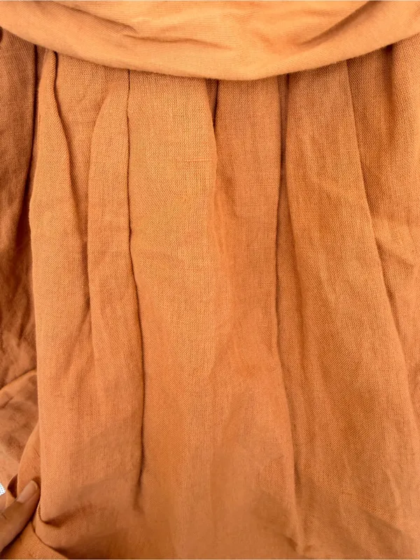 X Anthropologie heavy Linen Puff-Sleeve Midi Dress in Rust Brown - Image 5