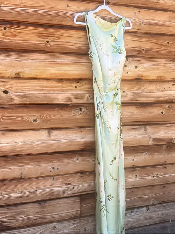 O.p.t. Few Moda Roslyn Size M Green Floral Silk Maxi Dress Few Moda - Image 6