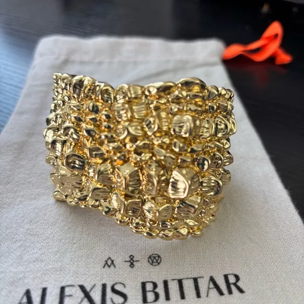 NWOT Alexis Bittar Shiny Gold Sculpted Statement Cuff Bracelet - Image 8
