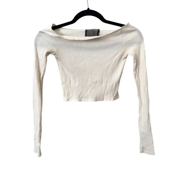 REFORMATION‎ Ribbed Cropped Long Sleeve White XS/S - Image 2
