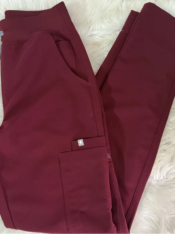 FIGS Yola High Waisted Scrub Pants Burgundy XS Tall - Image 5