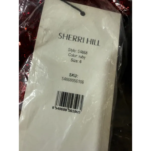 Sherri Hill 54868 Ruby Red Sequin Open Back‎ High Slit Gown Size 6 NWT - Image 4