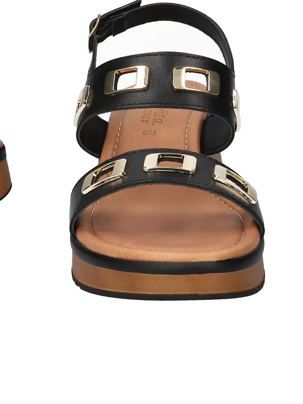 Bella Vita Women's Vic made in Italy Wedge Sandals Black Leather 7 wide - Image 3