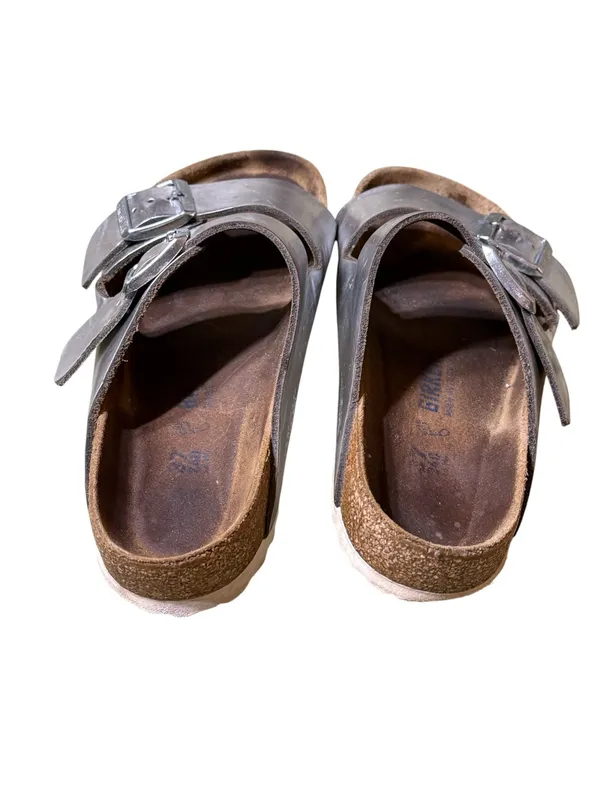Birkenstock Arizona Silver Metallic Leather Double Strap Sandals Women 37 - Image 4