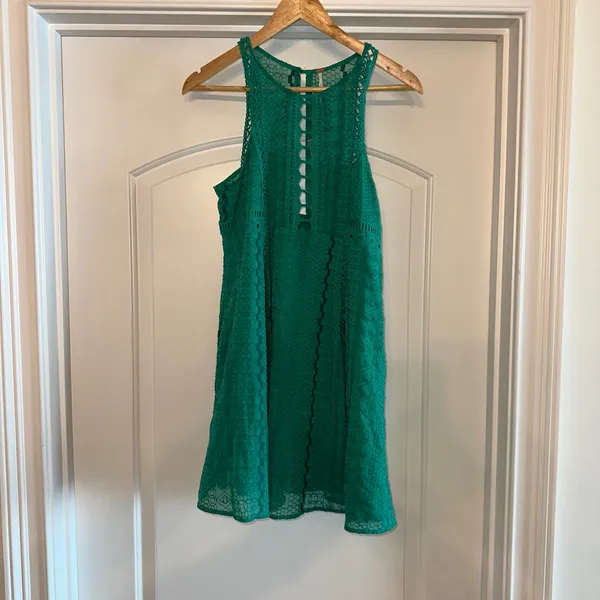 Free People‎ Green Lace Eyelet Cutout Fit Flare Mini Dress Women's Size 8 NWOT - Image 5