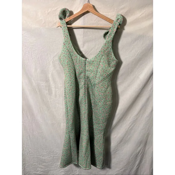 ASOS Mint Green Floral Midi Dress US 12 Tie Strap Scuba Cottagecore NWT - Image 3