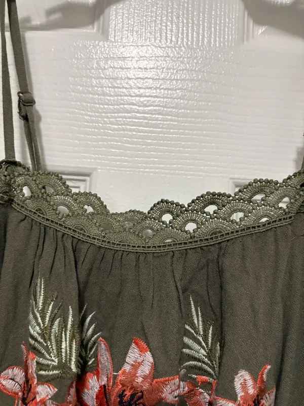 Xhilaration Olive Green Embroidered Floral Women's Maxi Dress - Image 5