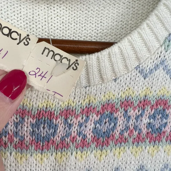 NEW Vintage Charter Club sweater vest white multicolor pastel Fair Isle pattern - Image 8