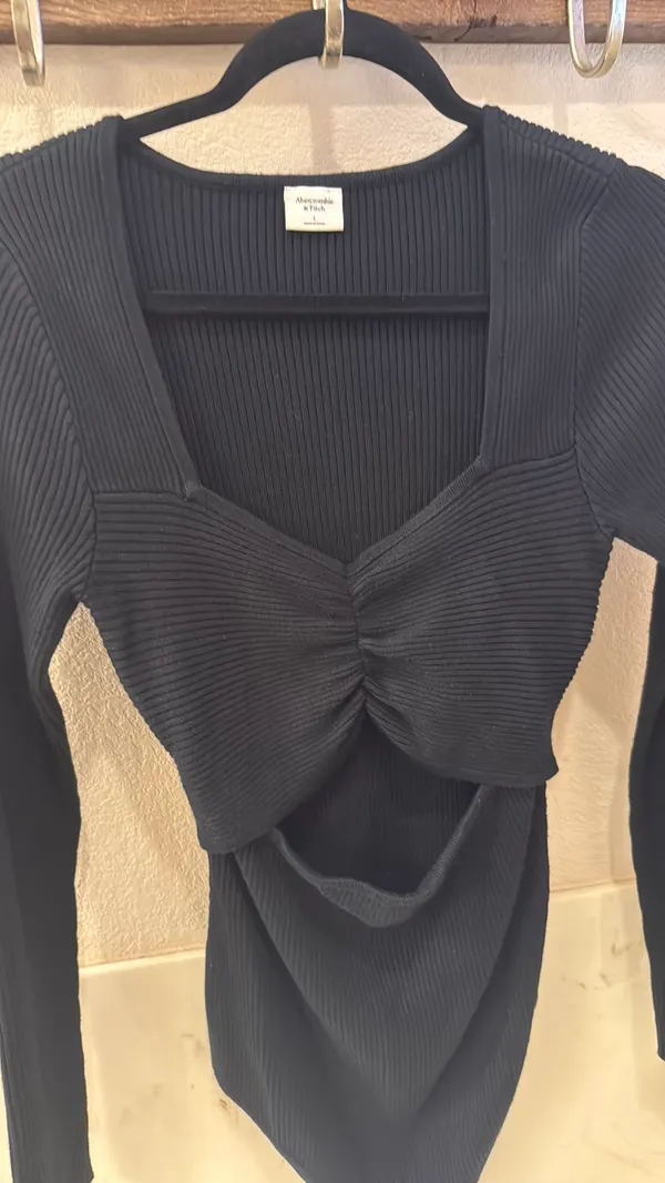 Abercrombie Black ribbed long sleeve sweater Bodysuit L - Image 6