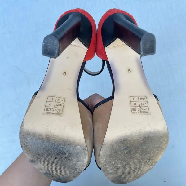 DV by Dolce Vita Open Toe Suede Red Nude Heels - Image 7