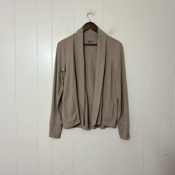Pact Luxe Essential Swing Cardigan S Taupe Open Front Lightweight - Image 2