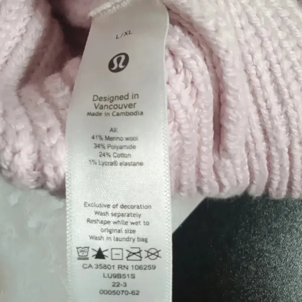 Lululemon Ribbed merino wool Bennie women's size extra large pink Barbie - Image 2