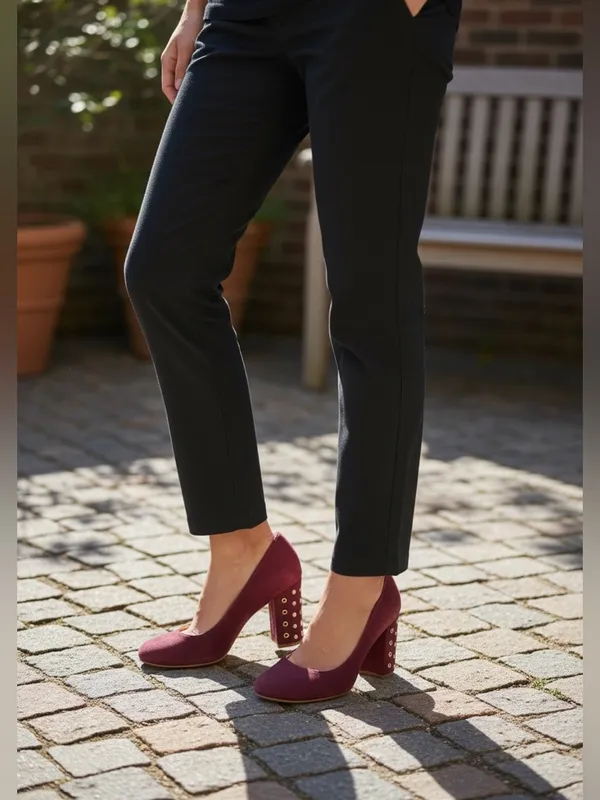 Kate Spade Burgundy Suede Grommet Heel Pump Size 7 block heels - Image 2