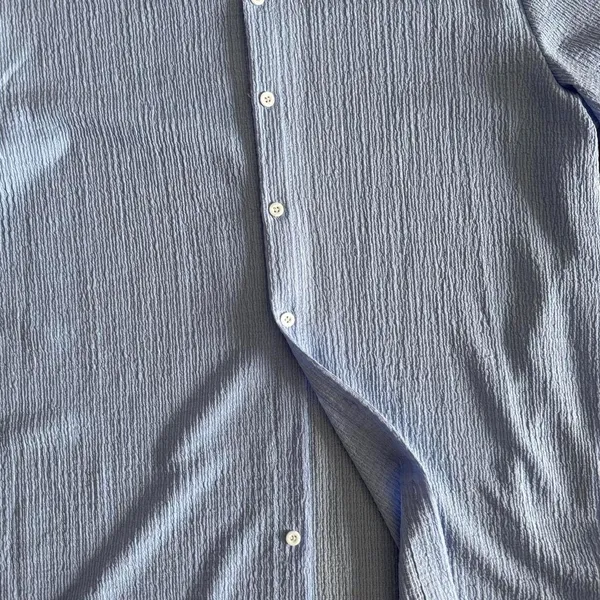 Mens Casual Shirt ✦ Open To All Offers ✦ Bundle Measurements: Used Excellent Condition Button Flaw Shown Last Pic Mens Light Blue Textured Patterned Business Casual Buttoned Shirt Small ——— TAGS ——— #Formal #Business #y2k #Blue #Polo - Image 5
