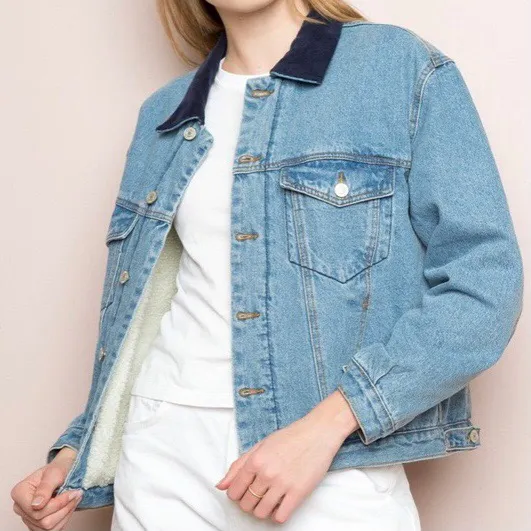 Brandy Melville Shaine Corduroy Collar Blue Denim Jacket SOLD OUT EVERYWHERE! - Image 2