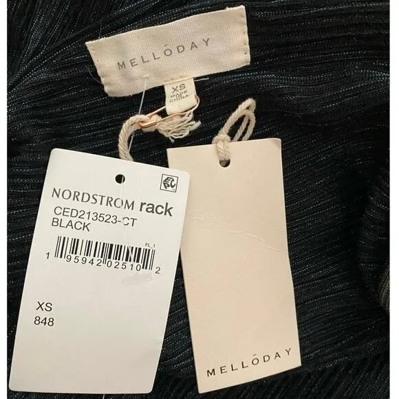 Melloday Black Metallic Plisse Tiered Maxi Dress Sleeveless V-Neck XS‎ New - Image 4