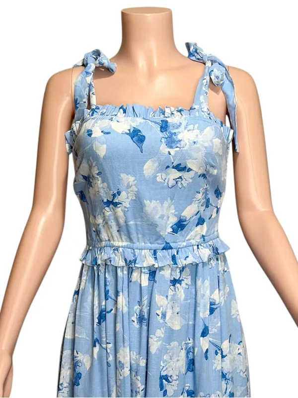 MISA LOS ANGELES Primrose Midi Dress, Blue Washed Wildflower, Small - Image 4