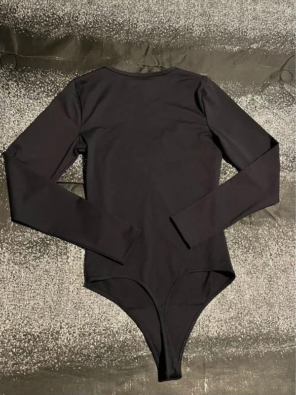 Womens S NWT Abercrombie & Fitch Scoop Neck Black Long Sleeve Thong Bodysuit - Image 2