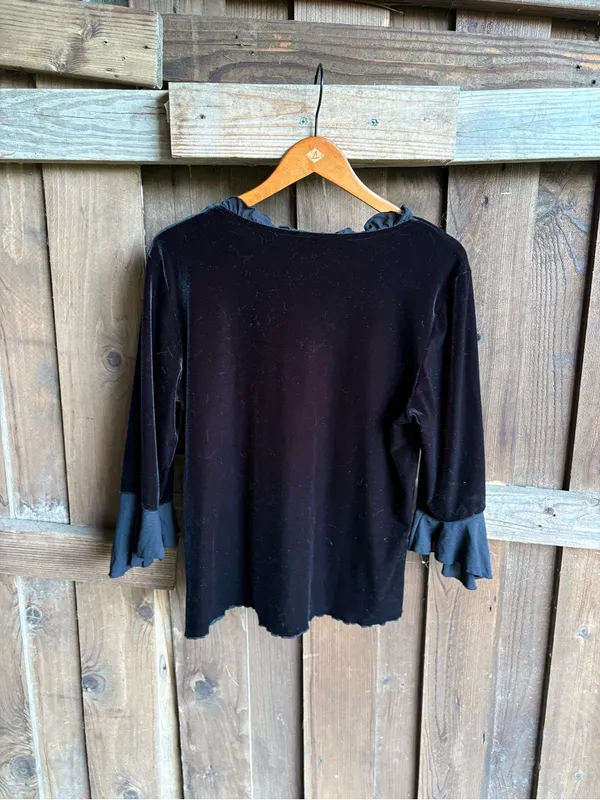Vintage Witchy Whimsigoth Black Ruffle Velvet Blouse - Image 4