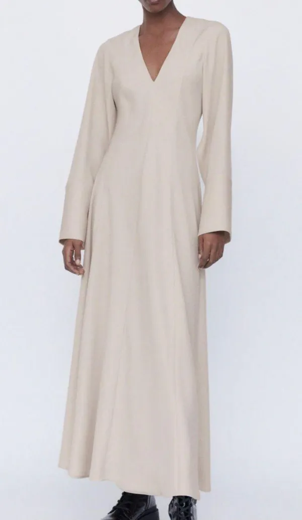 Zara NWT Bloggers Fav Voluminous Cream Midi Dress - Image 3