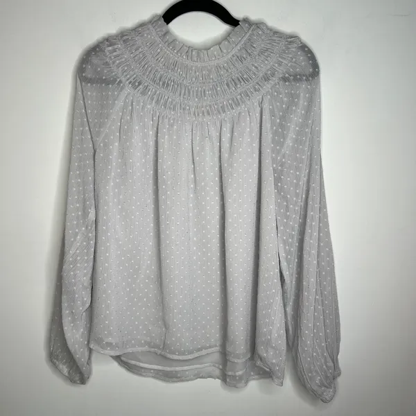 Ann Taylor Light Grey Smock Swiss Dot Top Blouse Size Medium - Image 3