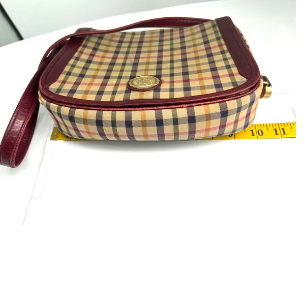 Vintage 70's Daks London Tartan House Check Shoulder Bag Crossbody Purse Brass - Image 13