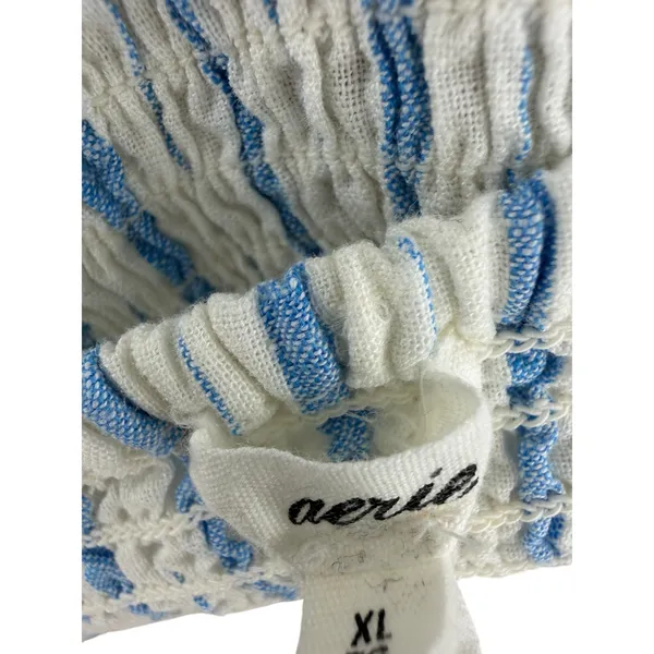 Aerie Love Of Linen Stripe Mini Dress Smocked Back Blue White NWT‎ XL - Image 12