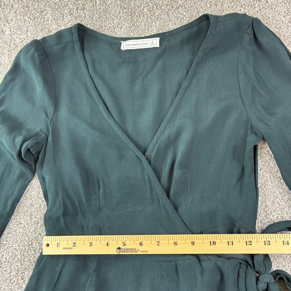 Abercrombie &‎ Fitch Wrap Mini Dress Womens S Green Long Sleeve Romantic Modest - Image 5