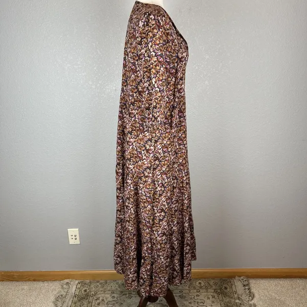 Natural‎ Life Floral Print Boho Tiered Maxi Dress Size XS/S Tie Neck 3/4 Sleeve - Image 7
