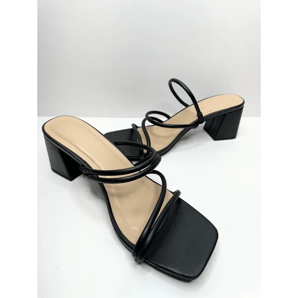 A new day Sandals Strappy Black‎ Block Heel Size 9.5 Square Open Toe - Image 5
