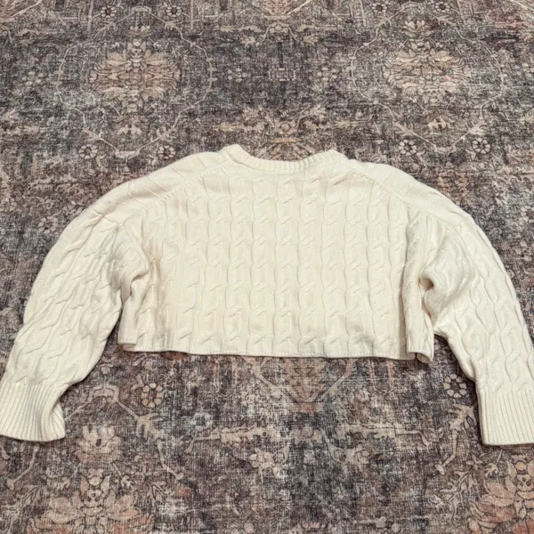 Aritzia Babaton Peggy‎ Cream Cable Knit Cropped Sweater Wool Minimal Size XL - Image 3