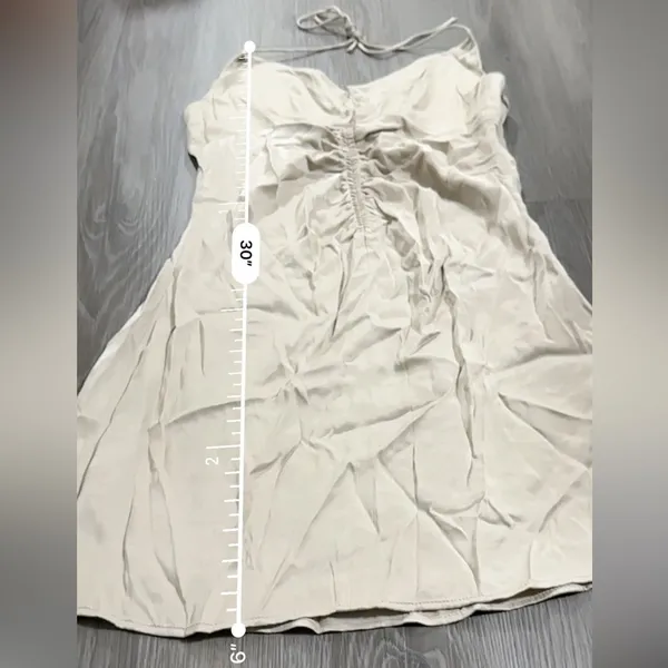 Zara Satin Ruched Beige‎ Halter Tie Shift Mini Slip Dress Size M NWT - Image 12