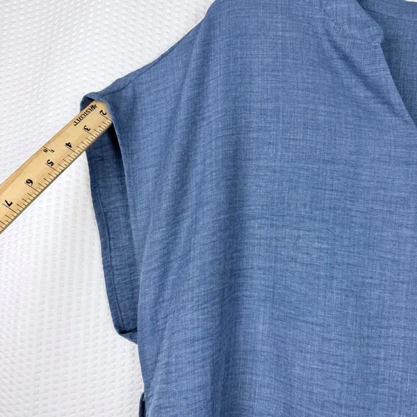 Women's‎ Denim Blue Split V-Neck Cap Sleeve Back Tie Tunic Dress 2XL Plus Size - Image 5