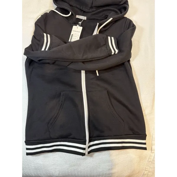 FINWANLO Women’s S Black Fleece Full Zip Hoodie Long Sleeve w/ Pockets - Image 5