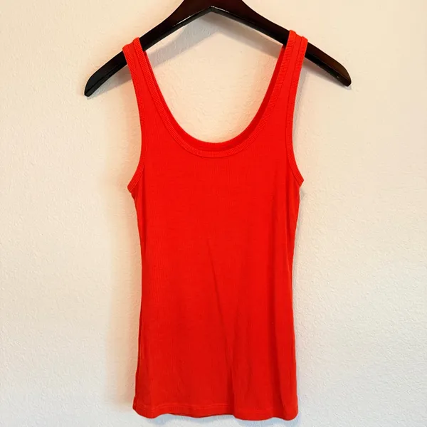 BEBE rhinestones embelished signature ribbed tank top, orange, size S, NWOT - Image 7