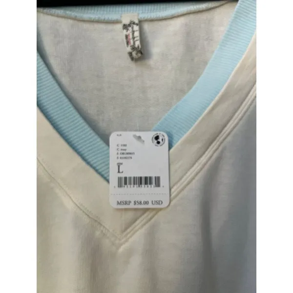 Free People Intimately V Neck Bodysuit Ribbed Tennis Country‎ Club Preppy large - Image 3