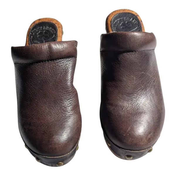 Lucky Brand Brown Leather Wooden Block Heel Studded Detail Clogs Sz 5.5 - Image 2