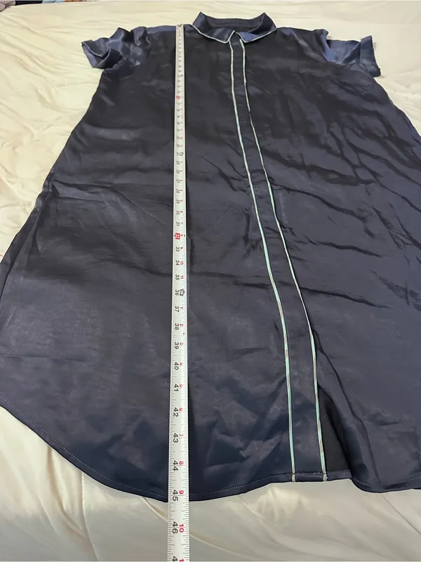 Wildfang The Empower Satin Midi Dress - Navy Satin with Mint Trim - NWT - Sz XL - Image 12