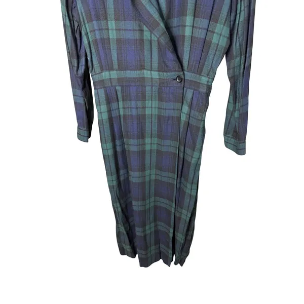 Vintage JG Hook‎ Plaid Rayon Maxi Dress Green Navy Blue Size 16 - Image 2