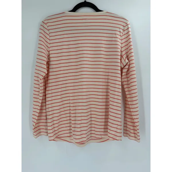 L.L. Bean Striped Tee Womens L Orange White Supima Cotton Long Sleeve Coastal - Image 4