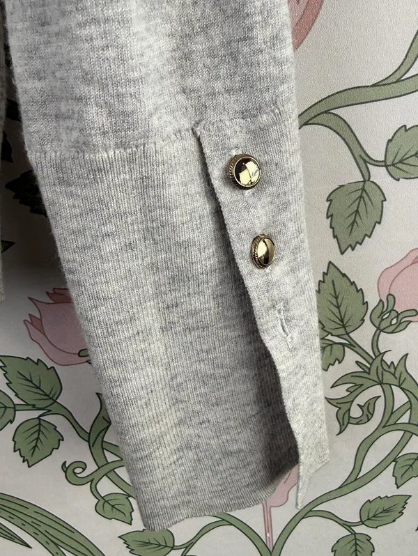 Sunday Best by Aritzia Light Gray Knit Sweater with Button Detail - Size - Small - Image 3