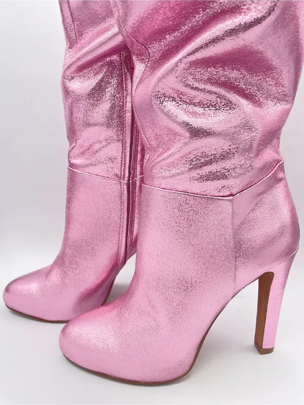 BRIAN ATWOOD x EXPRESS Metallic Pink Over the Knee Boots Size 7 NWT - Image 5