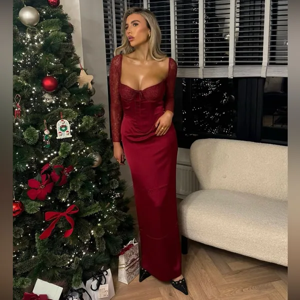 House of CB PERDI Berry Satin Maxi Dress With Corset M PLUS CUP - Image 15