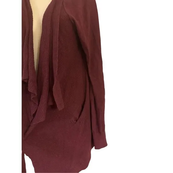 A.N.A. A New Approach Womens Burgundy Open Front Ribbed Cardigan Size Small - Image 2