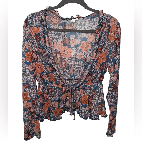 Tilly’s Full Tilt Y2K Beachy Boho Lightweight Mesh Floral Front Tie Flyaway XL - Image 8