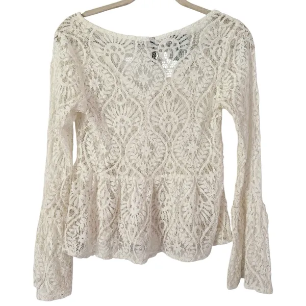White Lace Peplum Top Small Boho Romantic Fairy Feminine Ethereal Sheer Festival - Image 2