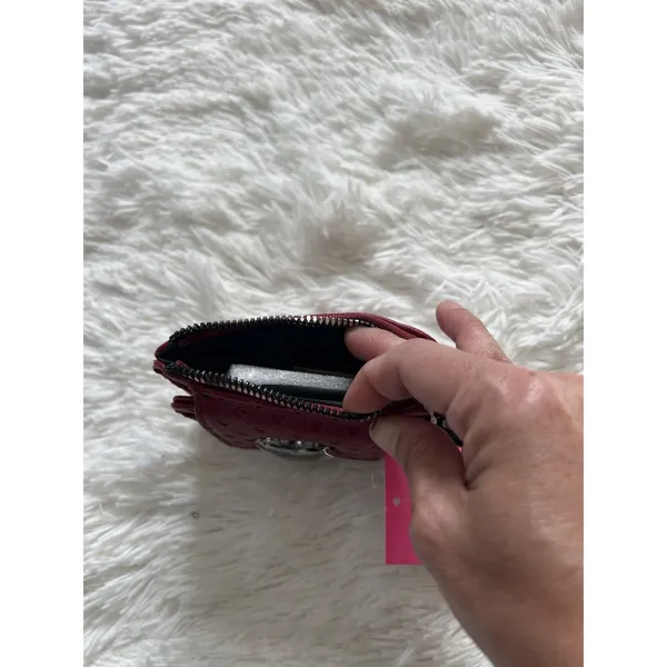 NWT Betsey Johnson Cranberry Red Embossed Hearts Card Case Wallet Keychain Clip - Image 7