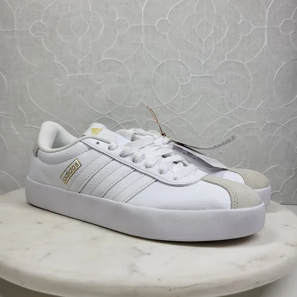 Adidas VL Court 3.0 Skate Sneakers Size 7 White Gold Leather Casual Everyday NEW - Image 4